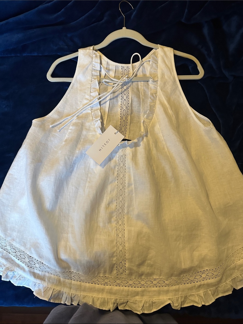 White Linen Ruffle Tank with Lace Trim - JOSLIN